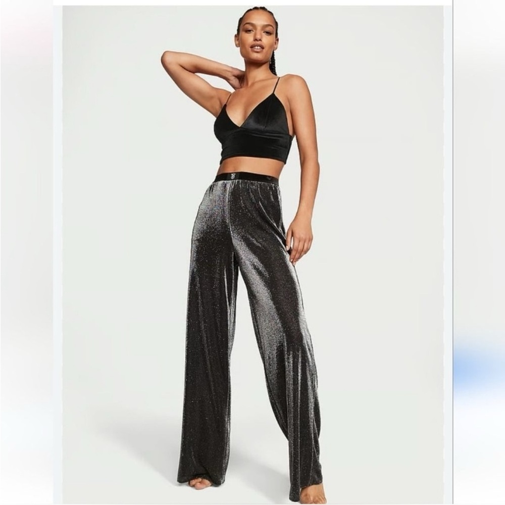 Victoria Secret Shimmer Wide-Leg Sparkle Velvet Pants